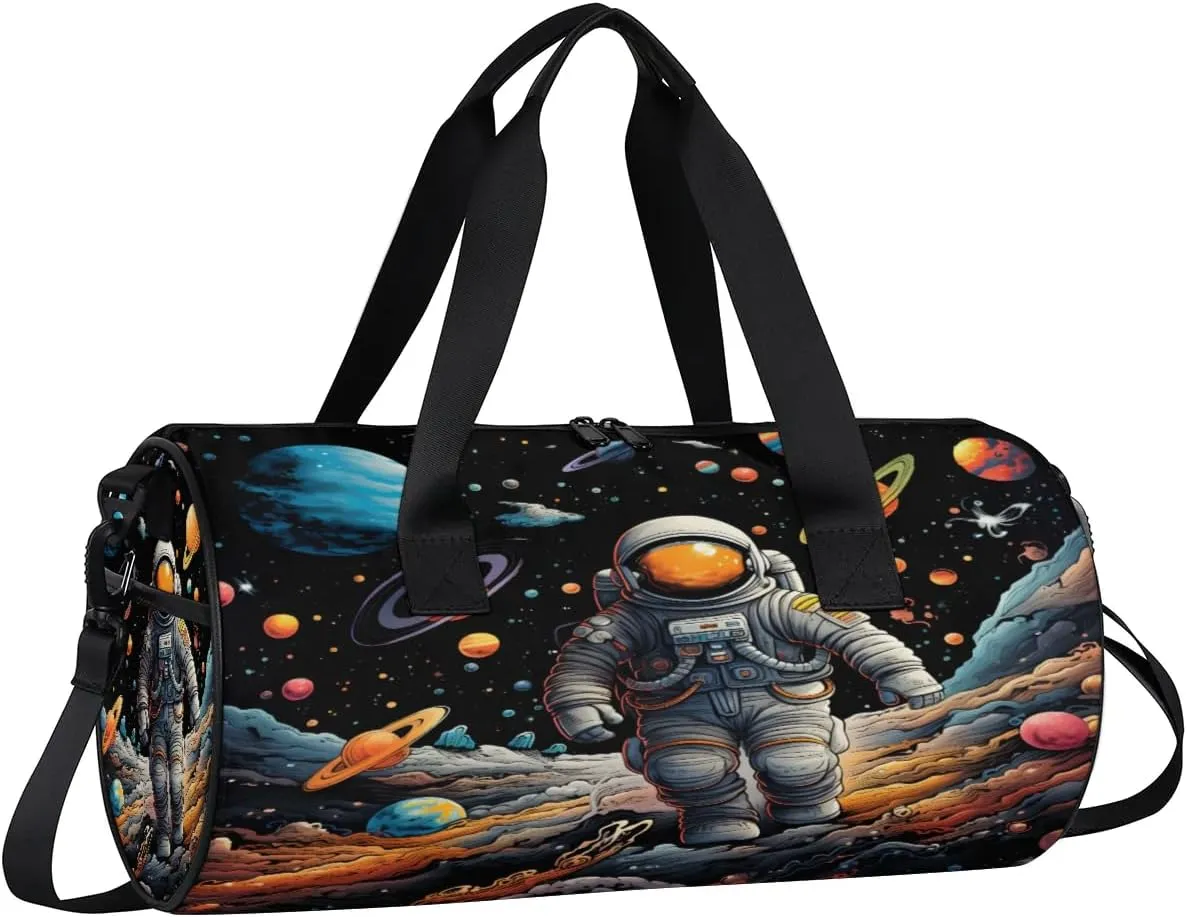 Gym Bags for Men Women Astronaut Planets Sports Duffel Bags Carry On Travel Duffle Bag with Detachable Adjustable Shoulder Strap Overnight Weekender Bag