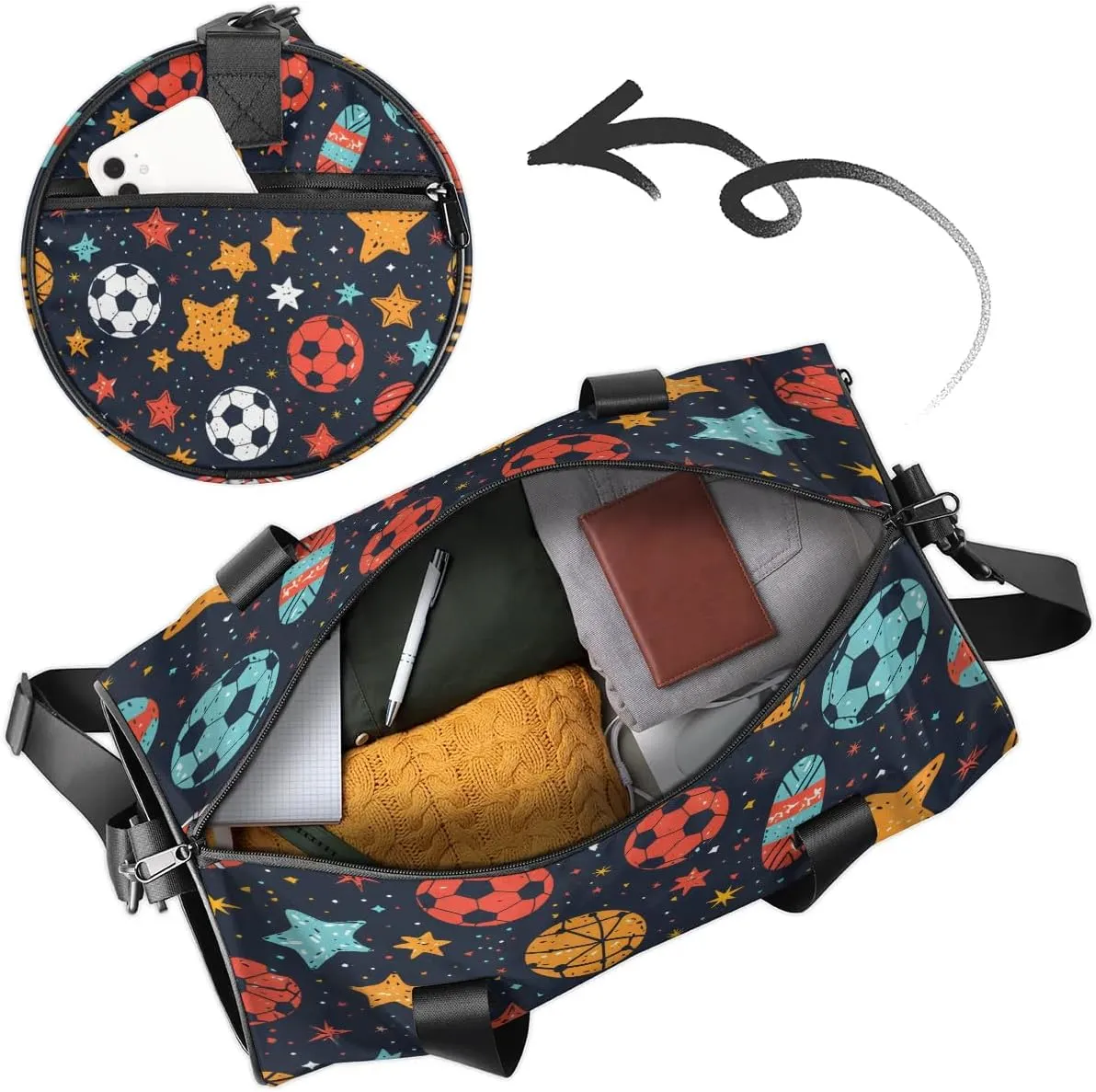 Gym Bags for Men Women Ball Pattern Sports Duffel Bags Carry On Travel Duffle Bag with Detachable Adjustable Shoulder Strap Overnight Weekender Bag