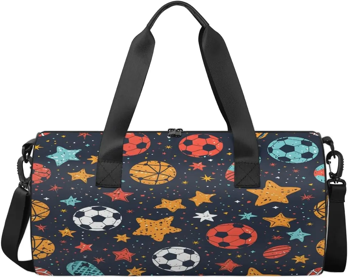 Gym Bags for Men Women Ball Pattern Sports Duffel Bags Carry On Travel Duffle Bag with Detachable Adjustable Shoulder Strap Overnight Weekender Bag