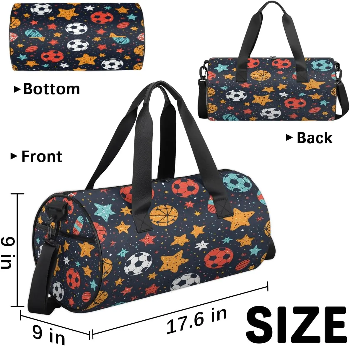 Gym Bags for Men Women Ball Pattern Sports Duffel Bags Carry On Travel Duffle Bag with Detachable Adjustable Shoulder Strap Overnight Weekender Bag