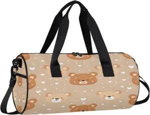 Gym Bags for Men Women Bears Love Heart Sports Duffel Bags Carry On Travel Duffle Bag with Detachable Adjustable Shoulder Strap Overnight Weekender Bag