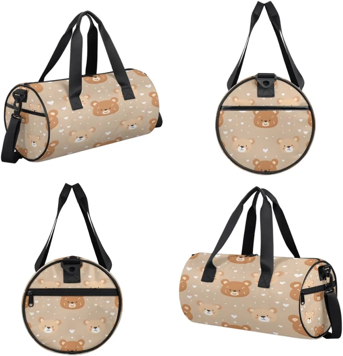 Gym Bags for Men Women Bears Love Heart Sports Duffel Bags Carry On Travel Duffle Bag with Detachable Adjustable Shoulder Strap Overnight Weekender Bag
