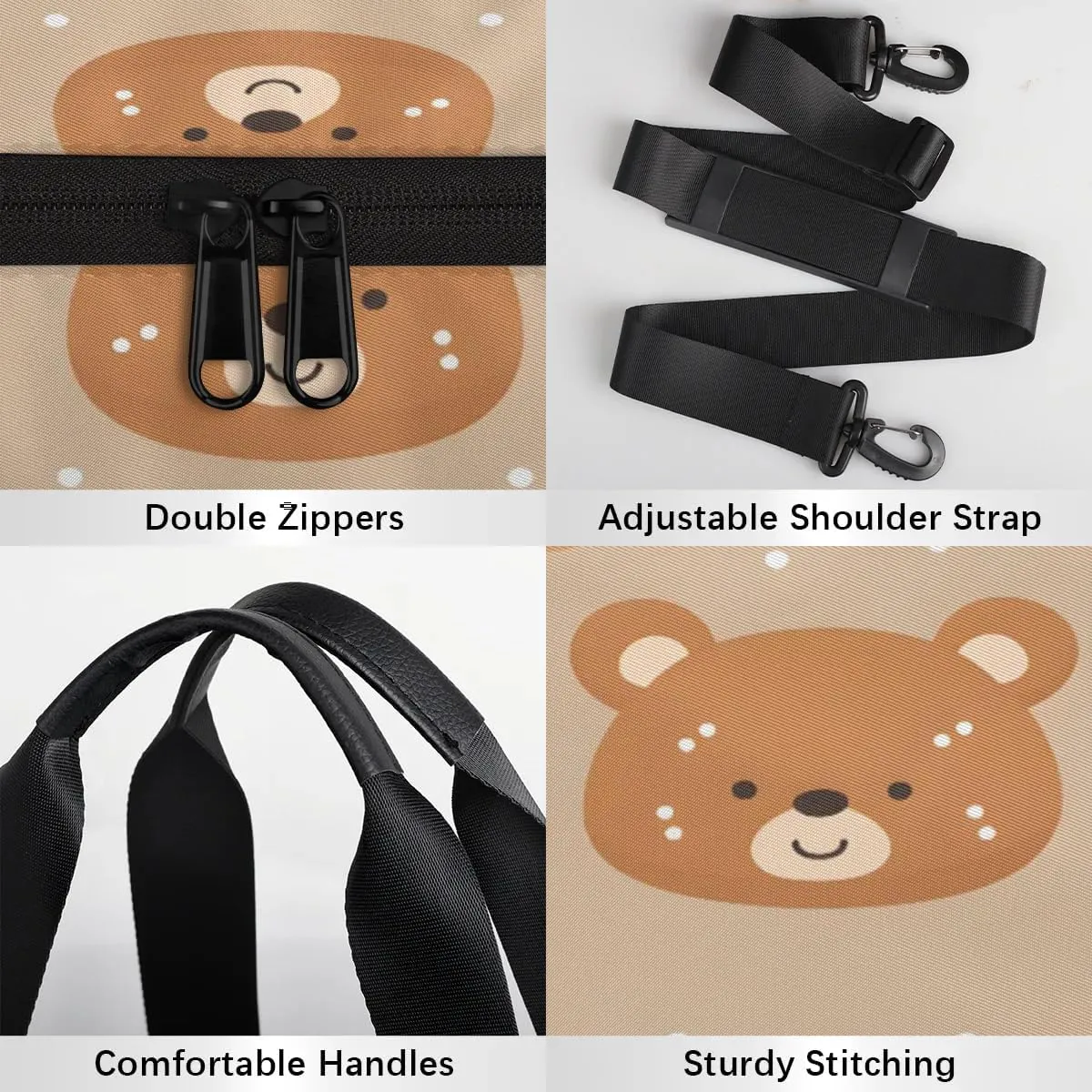 Gym Bags for Men Women Bears Love Heart Sports Duffel Bags Carry On Travel Duffle Bag with Detachable Adjustable Shoulder Strap Overnight Weekender Bag