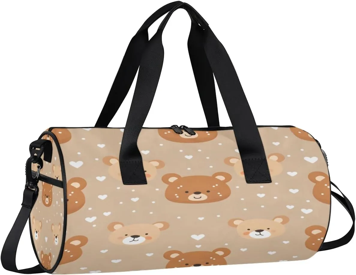 Gym Bags for Men Women Bears Love Heart Sports Duffel Bags Carry On Travel Duffle Bag with Detachable Adjustable Shoulder Strap Overnight Weekender Bag