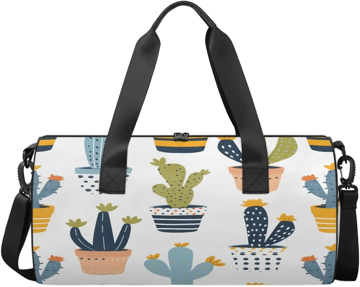 Gym Bags for Men Women Cartoon Cactus Plant Sports Duffel Bags Carry On Travel Duffle Bag with Detachable Adjustable Shoulder Strap Overnight Weekender Bag