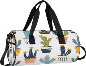 Gym Bags for Men Women Cartoon Cactus Plant Sports Duffel Bags Carry On Travel Duffle Bag with Detachable Adjustable Shoulder Strap Overnight Weekender Bag