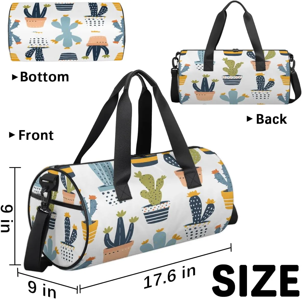 Gym Bags for Men Women Cartoon Cactus Plant Sports Duffel Bags Carry On Travel Duffle Bag with Detachable Adjustable Shoulder Strap Overnight Weekender Bag