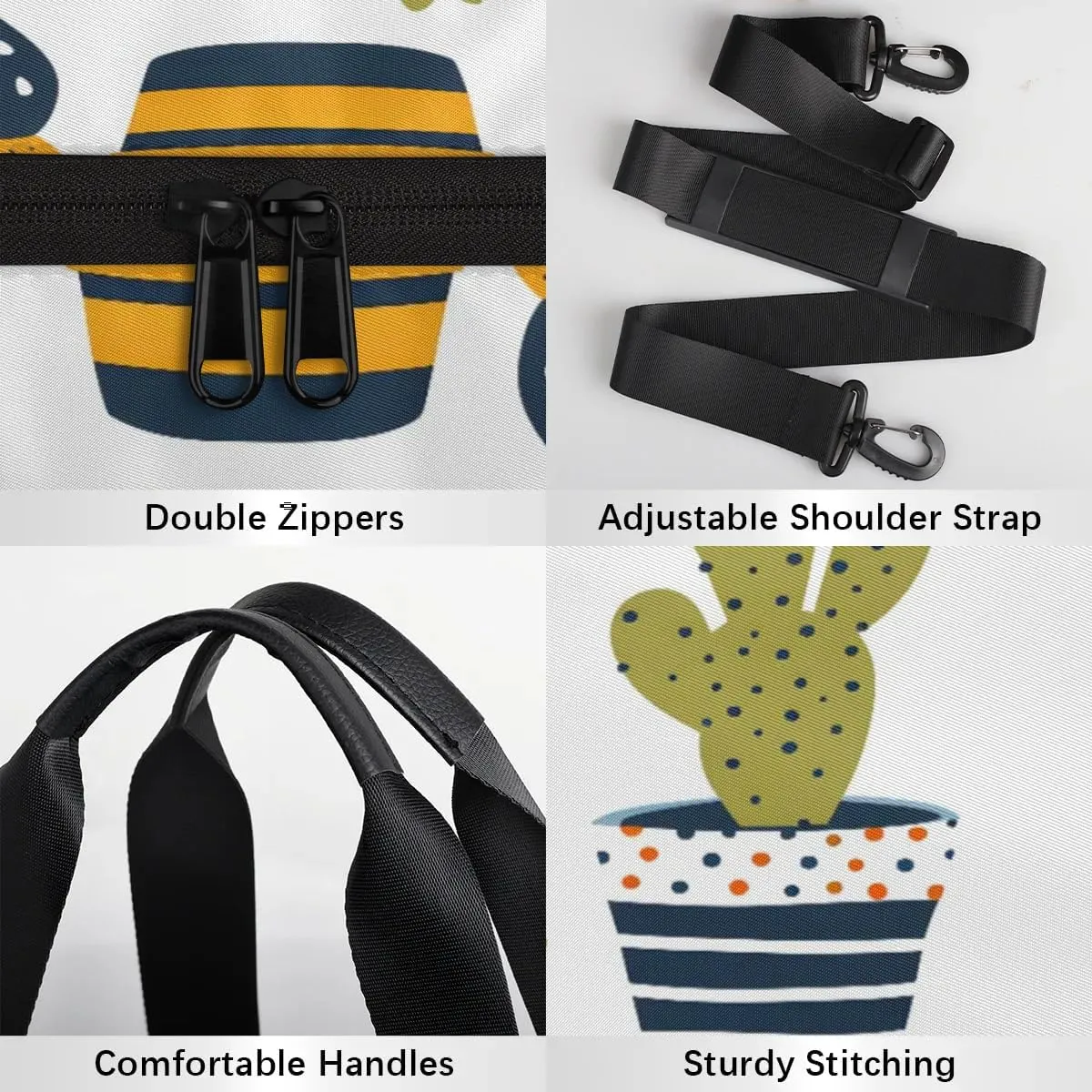 Gym Bags for Men Women Cartoon Cactus Plant Sports Duffel Bags Carry On Travel Duffle Bag with Detachable Adjustable Shoulder Strap Overnight Weekender Bag