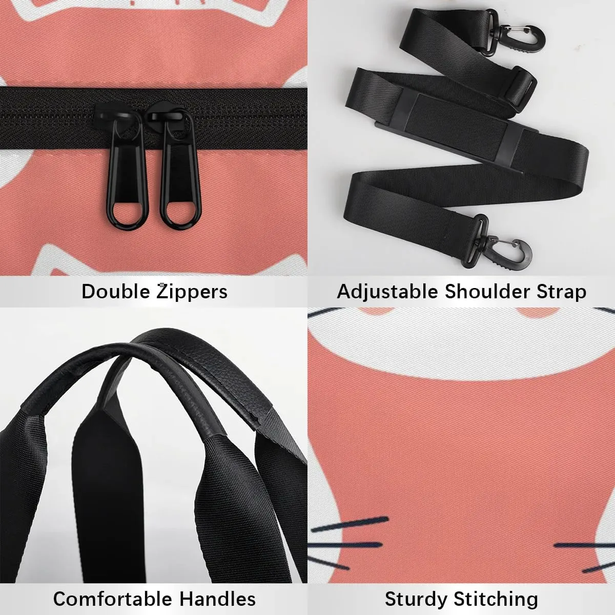 Gym Bags for Men Women Cat Face Sports Duffel Bags Carry On Travel Duffle Bag with Detachable Adjustable Shoulder Strap Overnight Weekender Bag