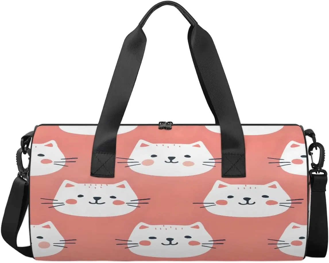 Gym Bags for Men Women Cat Face Sports Duffel Bags Carry On Travel Duffle Bag with Detachable Adjustable Shoulder Strap Overnight Weekender Bag