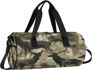 Gym Bags for Men Women Deer Camo Sports Duffel Bags Carry On Travel Duffle Bag with Detachable Adjustable Shoulder Strap Overnight Weekender Bag