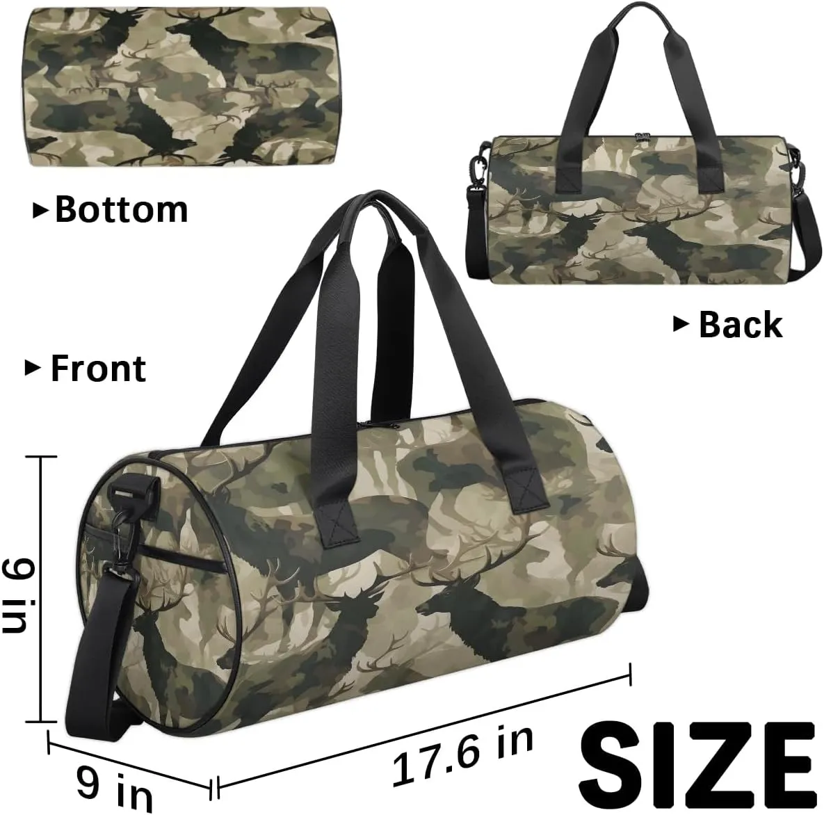 Gym Bags for Men Women Deer Camo Sports Duffel Bags Carry On Travel Duffle Bag with Detachable Adjustable Shoulder Strap Overnight Weekender Bag