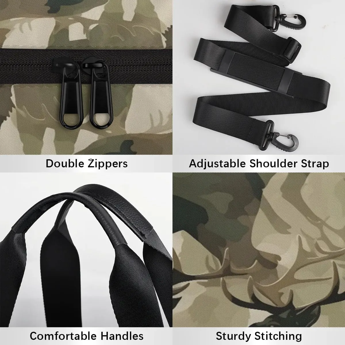 Gym Bags for Men Women Deer Camo Sports Duffel Bags Carry On Travel Duffle Bag with Detachable Adjustable Shoulder Strap Overnight Weekender Bag
