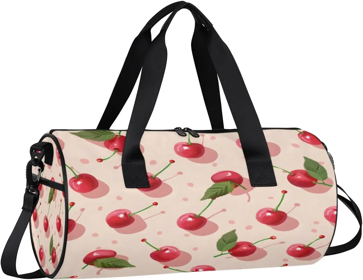 Gym Bags for Men Women Delicious Cherries Sports Duffel Bags Carry On Travel Duffle Bag with Detachable Adjustable Shoulder Strap Overnight Weekender Bag