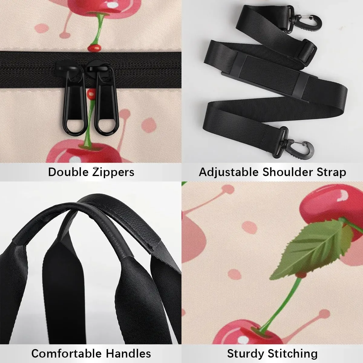 Gym Bags for Men Women Delicious Cherries Sports Duffel Bags Carry On Travel Duffle Bag with Detachable Adjustable Shoulder Strap Overnight Weekender Bag