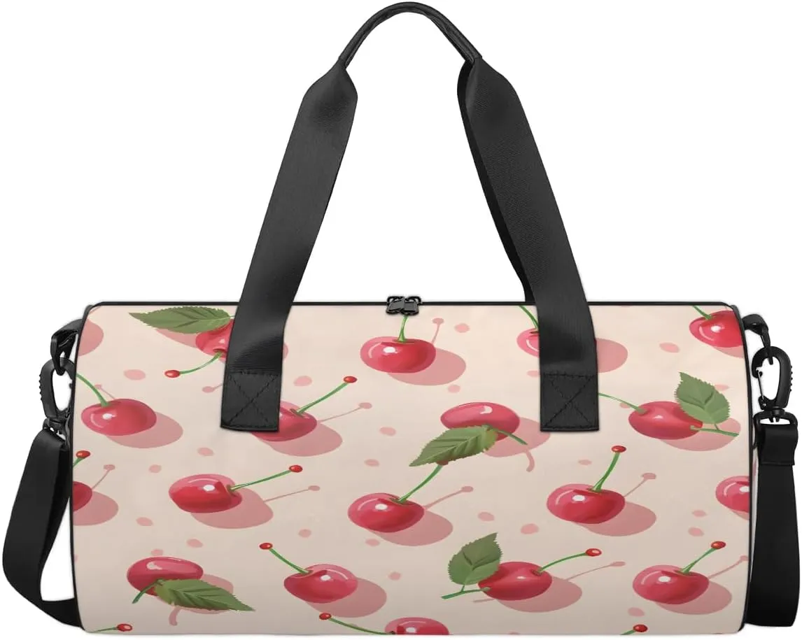 Gym Bags for Men Women Delicious Cherries Sports Duffel Bags Carry On Travel Duffle Bag with Detachable Adjustable Shoulder Strap Overnight Weekender Bag
