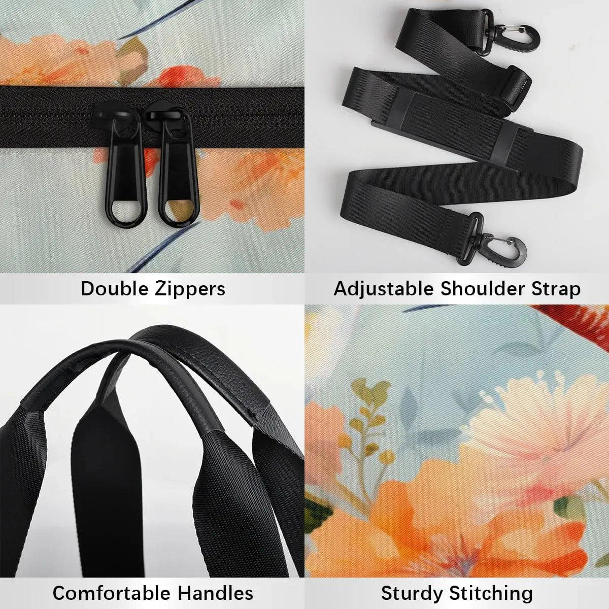 Gym Bags for Men Women Flowers Hummingbirds Sports Duffel Bags Carry On Travel Duffle Bag with Detachable Adjustable Shoulder Strap Overnight Weekender Bag
