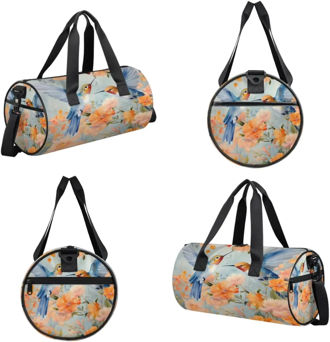 Gym Bags for Men Women Flowers Hummingbirds Sports Duffel Bags Carry On Travel Duffle Bag with Detachable Adjustable Shoulder Strap Overnight Weekender Bag