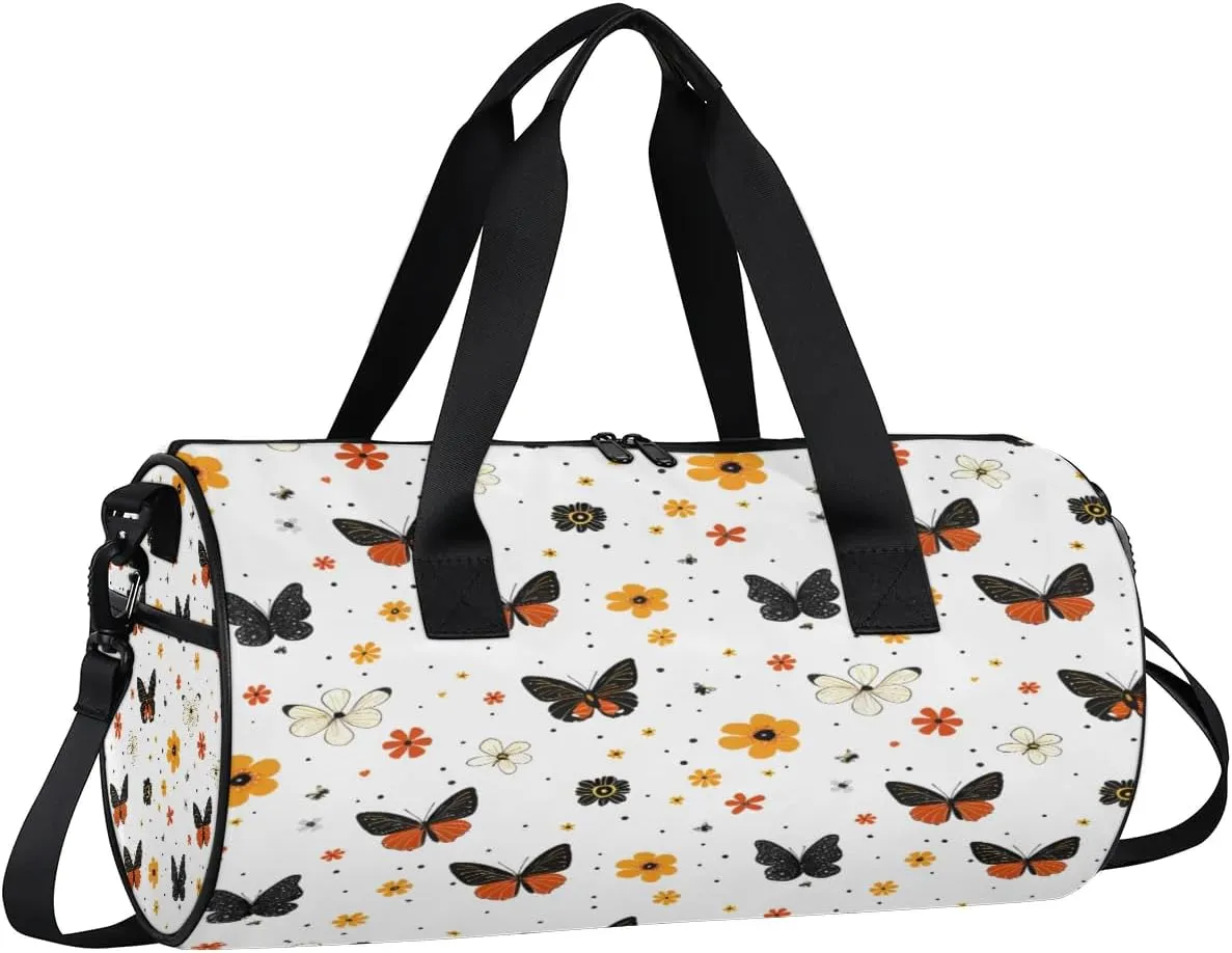 Gym Bags for Men Women Little Butterflies Sports Duffel Bags Carry On Travel Duffle Bag with Detachable Adjustable Shoulder Strap Overnight Weekender Bag
