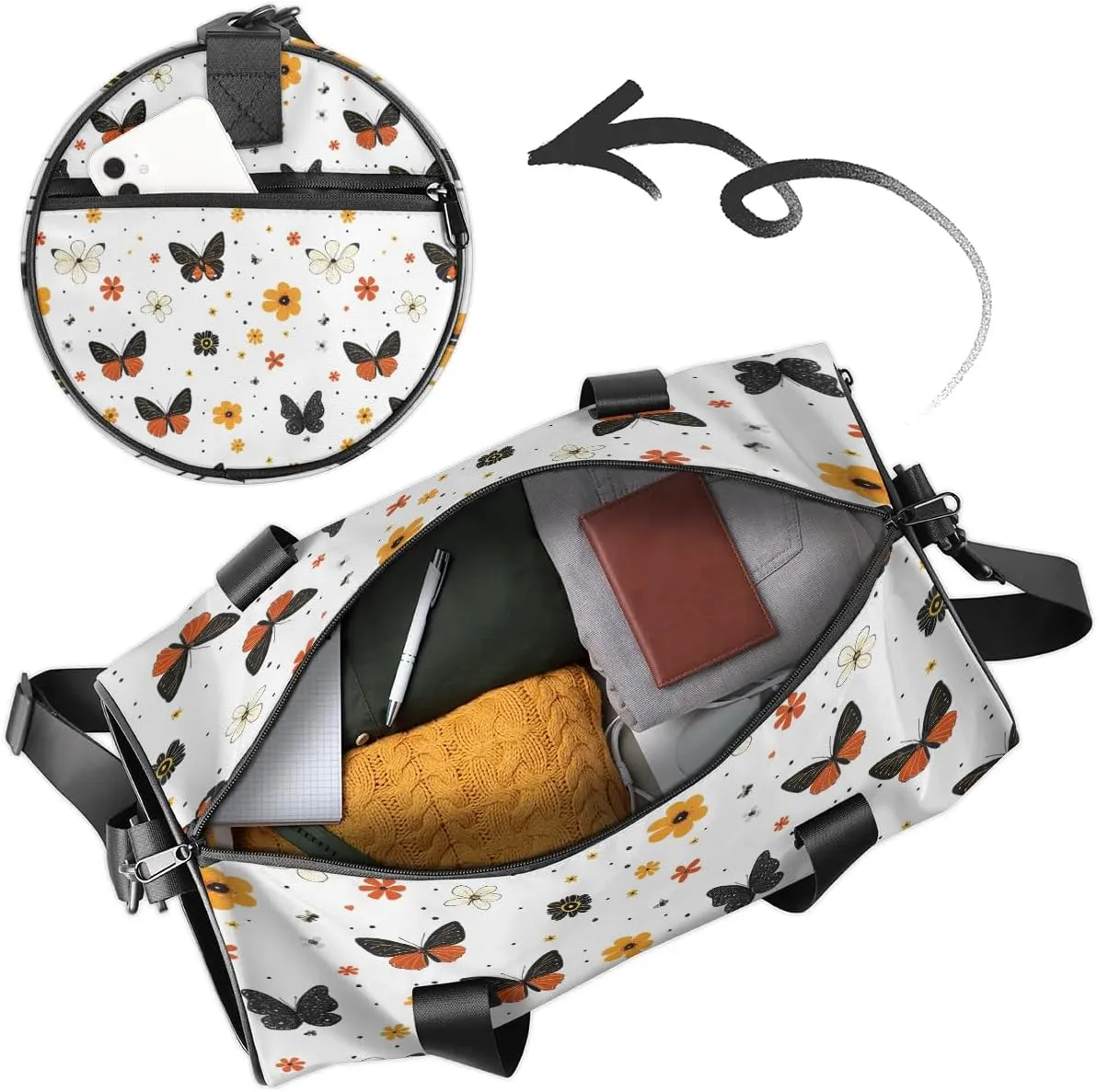 Gym Bags for Men Women Little Butterflies Sports Duffel Bags Carry On Travel Duffle Bag with Detachable Adjustable Shoulder Strap Overnight Weekender Bag