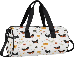 Gym Bags for Men Women Little Butterflies Sports Duffel Bags Carry On Travel Duffle Bag with Detachable Adjustable Shoulder Strap Overnight Weekender Bag