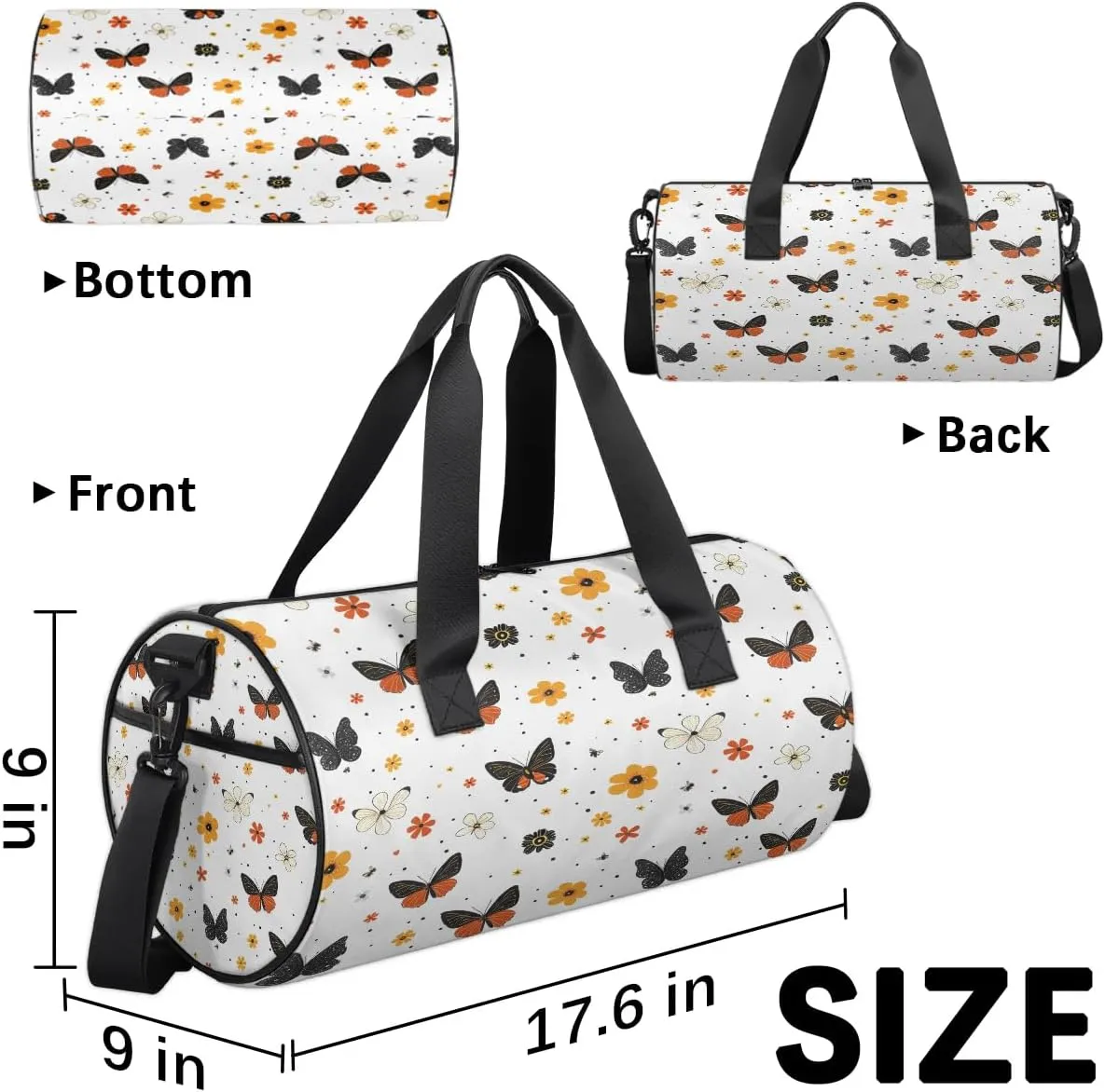 Gym Bags for Men Women Little Butterflies Sports Duffel Bags Carry On Travel Duffle Bag with Detachable Adjustable Shoulder Strap Overnight Weekender Bag