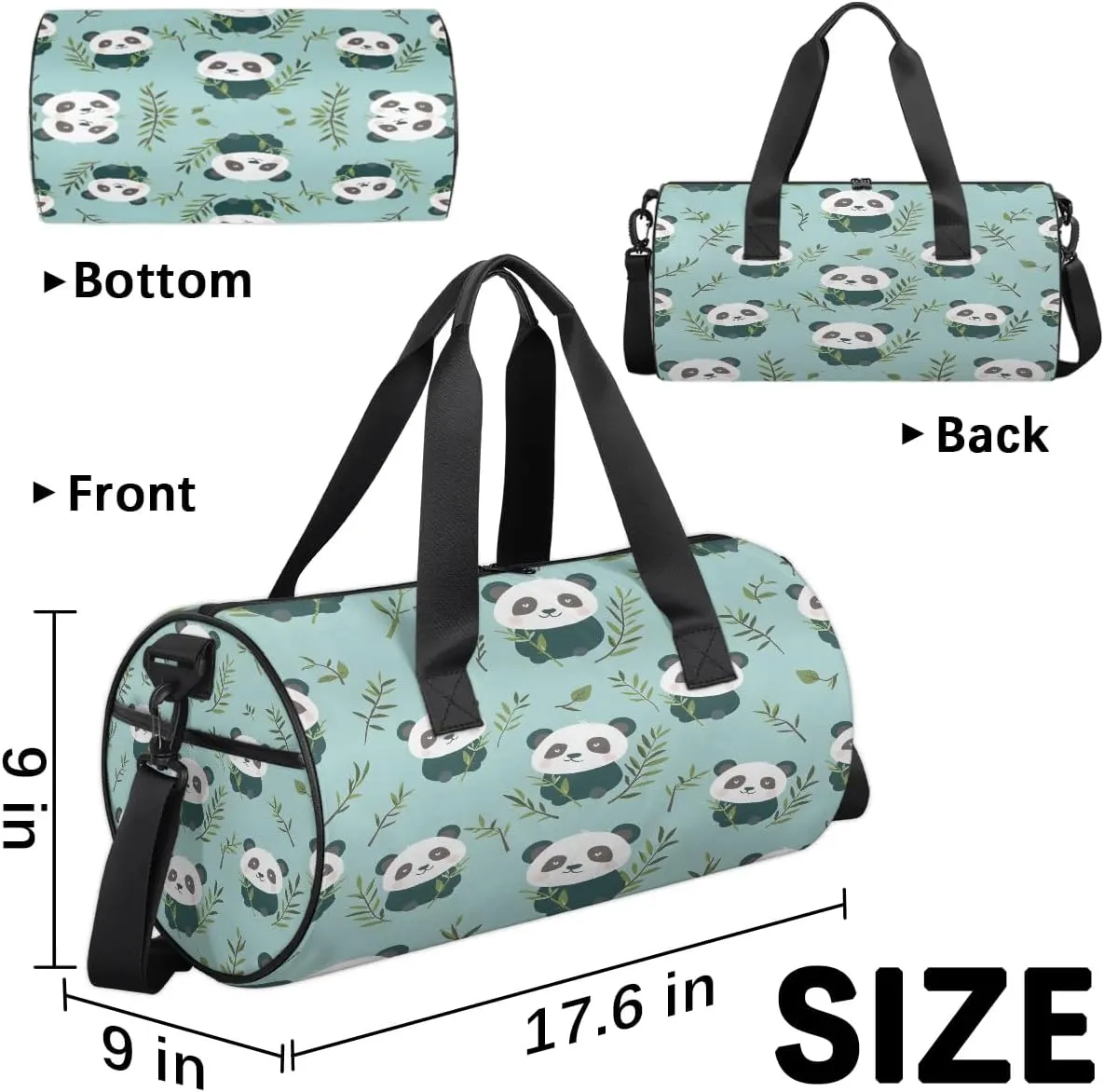 Gym Bags for Men Women Panda Leaf Sports Duffel Bags Carry On Travel Duffle Bag with Detachable Adjustable Shoulder Strap Overnight Weekender Bag