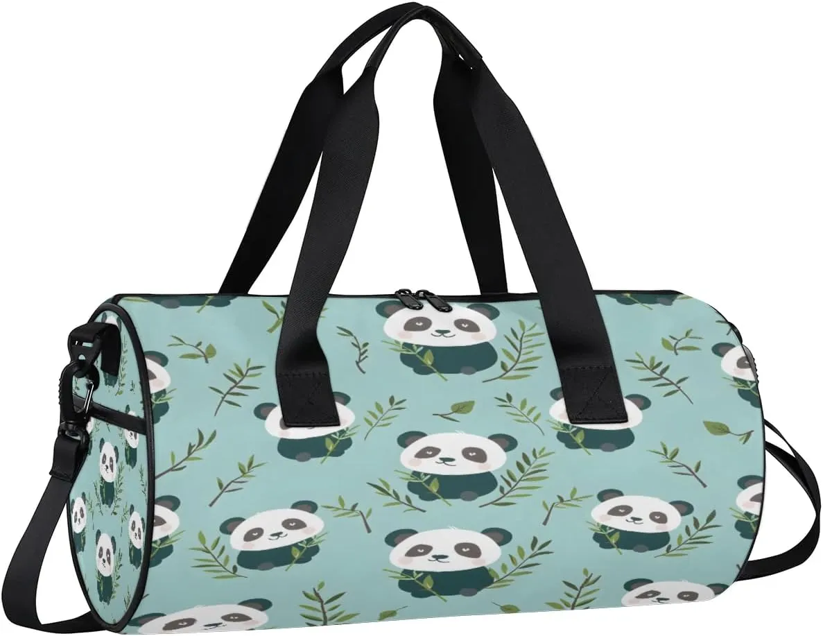 Gym Bags for Men Women Panda Leaf Sports Duffel Bags Carry On Travel Duffle Bag with Detachable Adjustable Shoulder Strap Overnight Weekender Bag