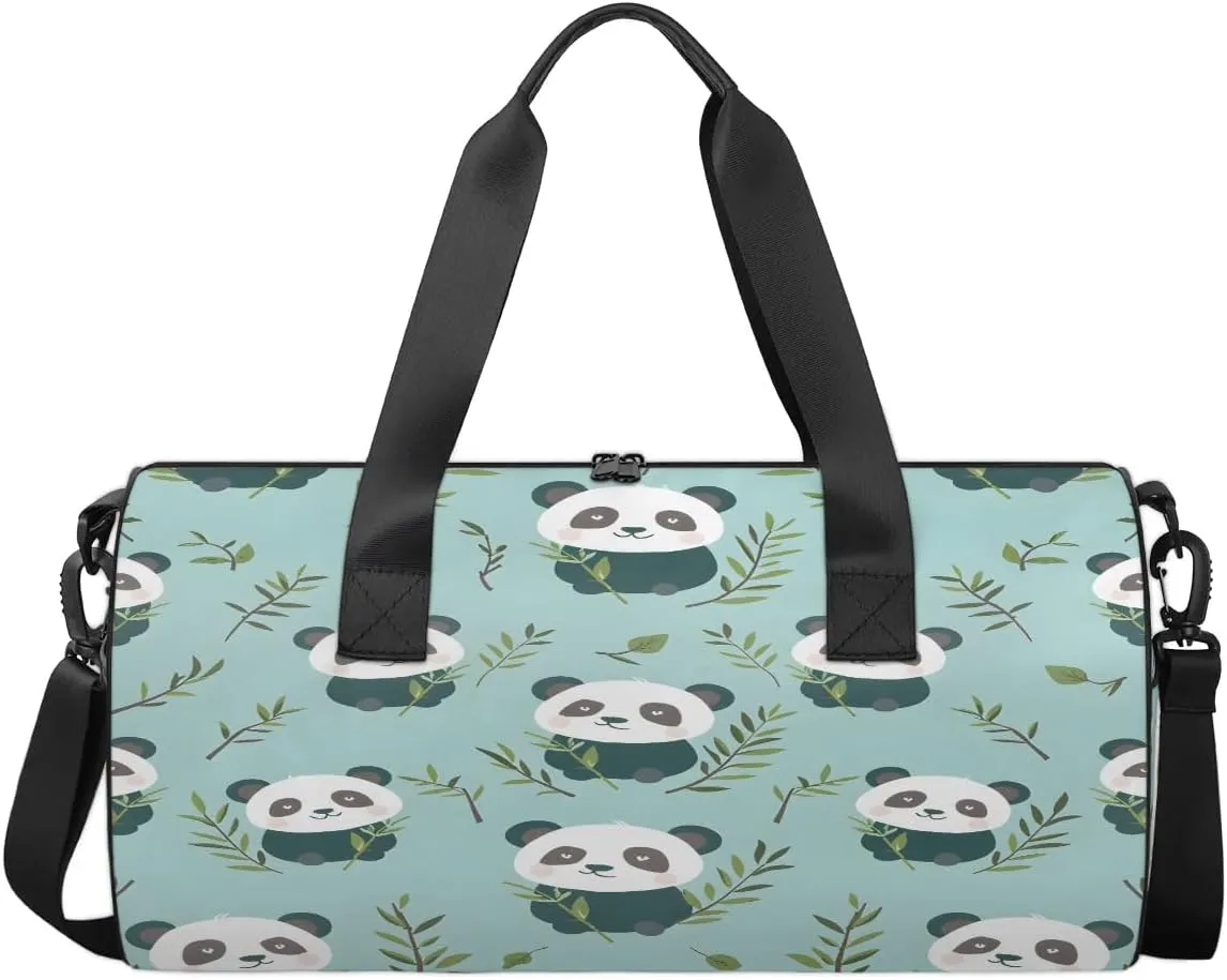 Gym Bags for Men Women Panda Leaf Sports Duffel Bags Carry On Travel Duffle Bag with Detachable Adjustable Shoulder Strap Overnight Weekender Bag