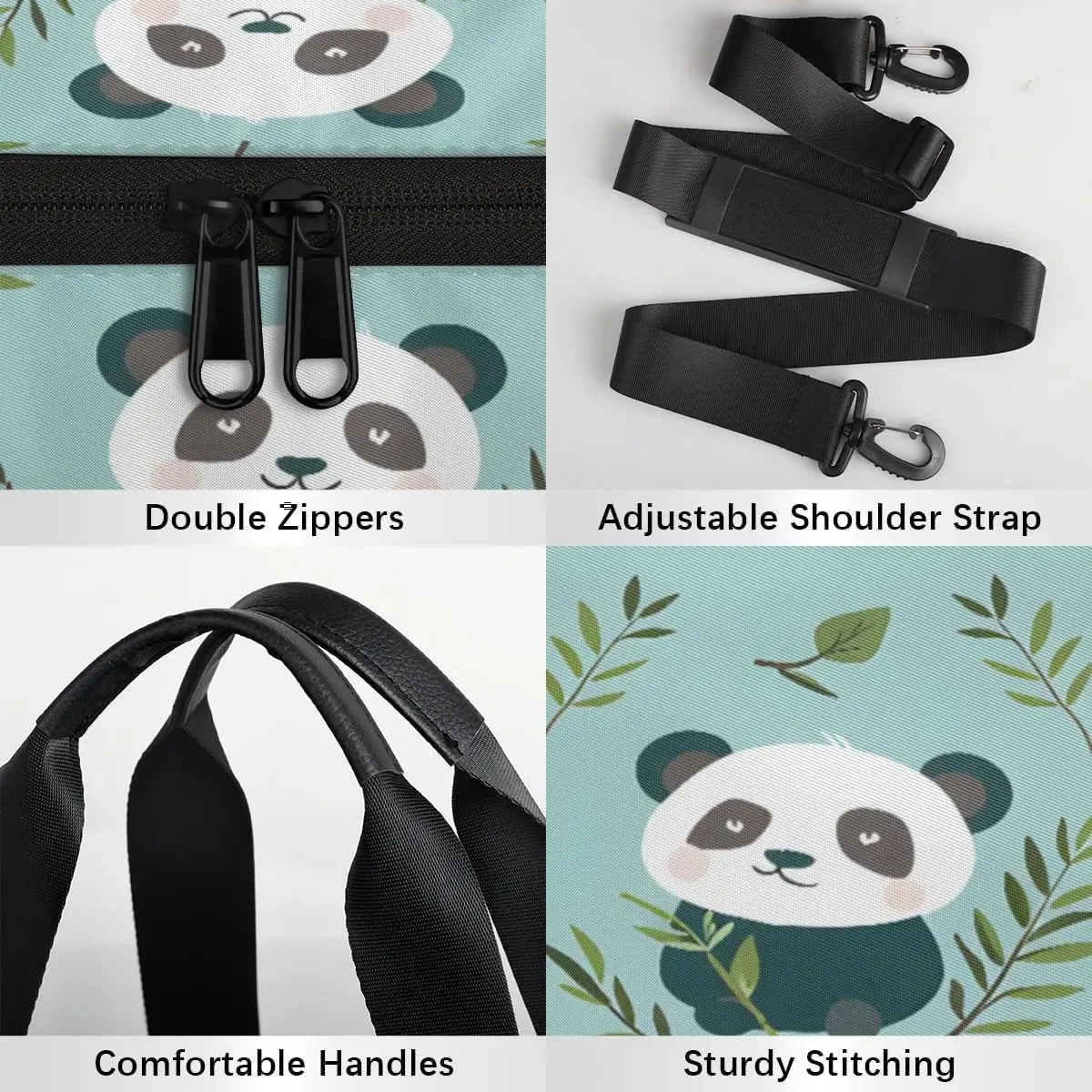 Gym Bags for Men Women Panda Leaf Sports Duffel Bags Carry On Travel Duffle Bag with Detachable Adjustable Shoulder Strap Overnight Weekender Bag