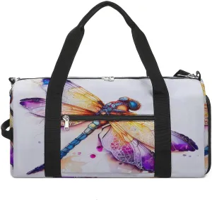 Gym Duffel Bag with Shoe Compartment Wet Pocket, Colorful Dragonfly Travel Bag for Men Women