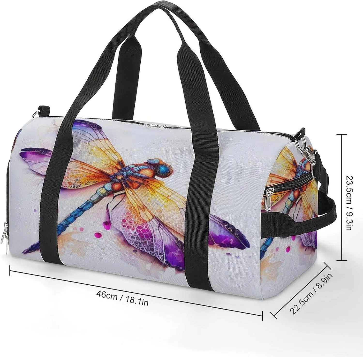Gym Duffel Bag with Shoe Compartment Wet Pocket, Colorful Dragonfly Travel Bag for Men Women
