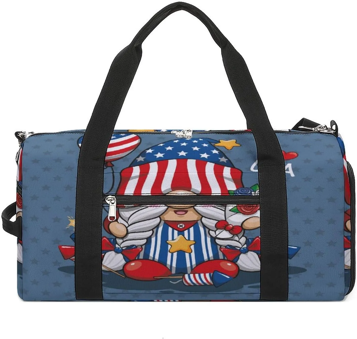 Gym Duffel Bag with Shoe Compartment Wet Pocket, Happy 4th July Gnome Travel Bag for Men Women, style-1