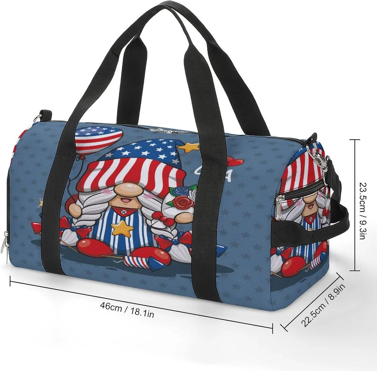 Gym Duffel Bag with Shoe Compartment Wet Pocket, Happy 4th July Gnome Travel Bag for Men Women, style-1