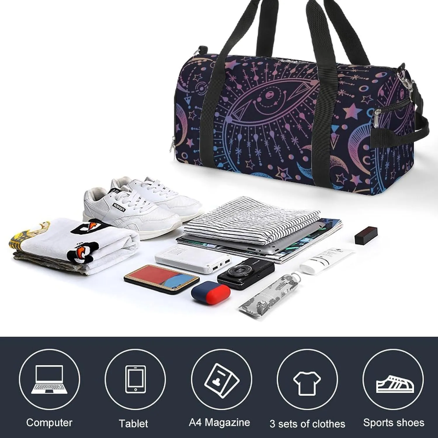 Gym Duffel Bag with Shoe Compartment Wet Pocket, Magical Astrology Alchemy Spirituality Travel Bag for Men Women