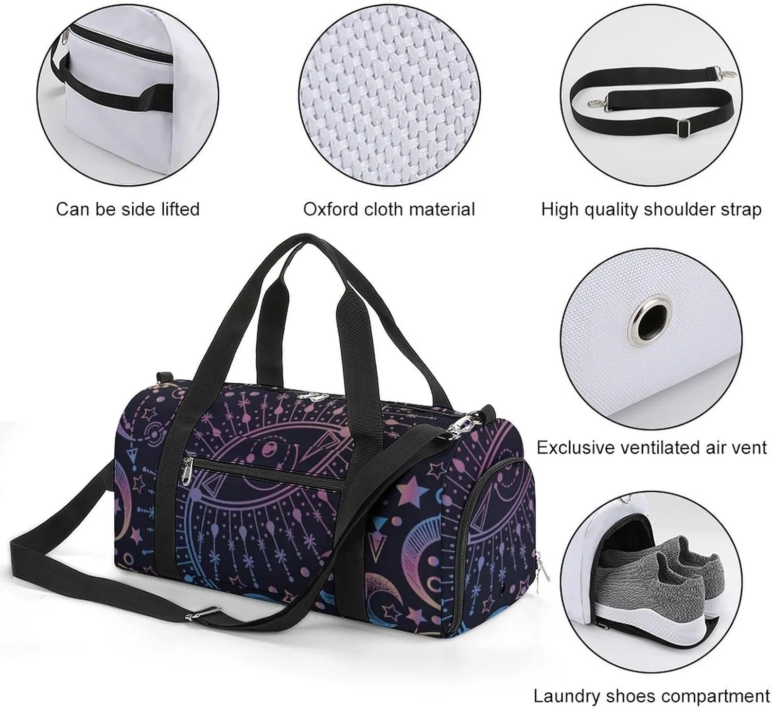 Gym Duffel Bag with Shoe Compartment Wet Pocket, Magical Astrology Alchemy Spirituality Travel Bag for Men Women