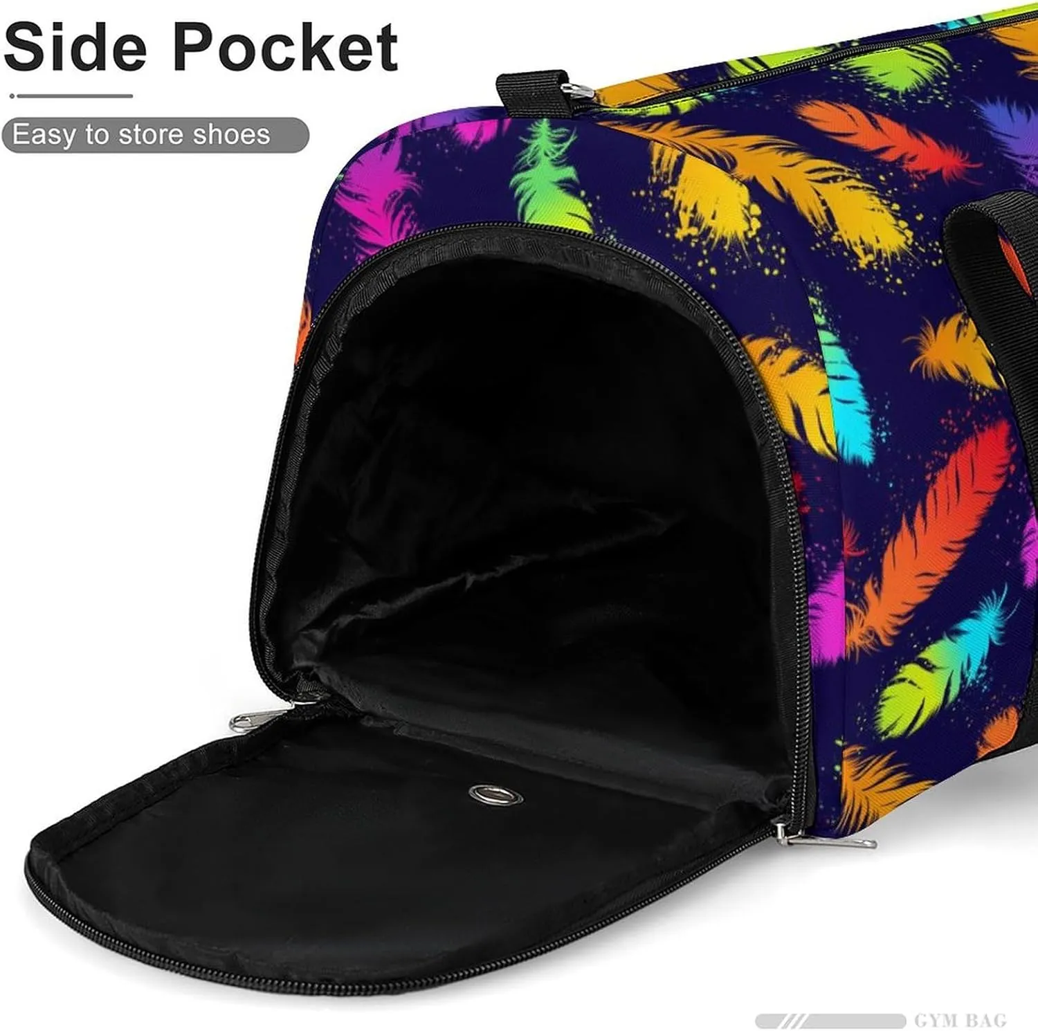 Gym Duffel Bag with Shoe Compartment Wet Pocket, Pretty Colored Feathers Travel Bag for Men Women
