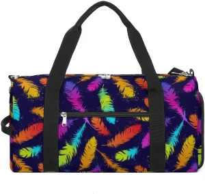 Gym Duffel Bag with Shoe Compartment Wet Pocket, Pretty Colored Feathers Travel Bag for Men Women