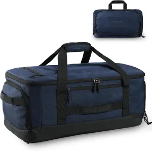 Haimont 60L Large Duffel Bag Backpack for Men Women, Travel Bag with Shoes Compartment, Convertible Duffel Backpack, Sports, Camping, Overnight, Water-Resistant, Navy Blue
