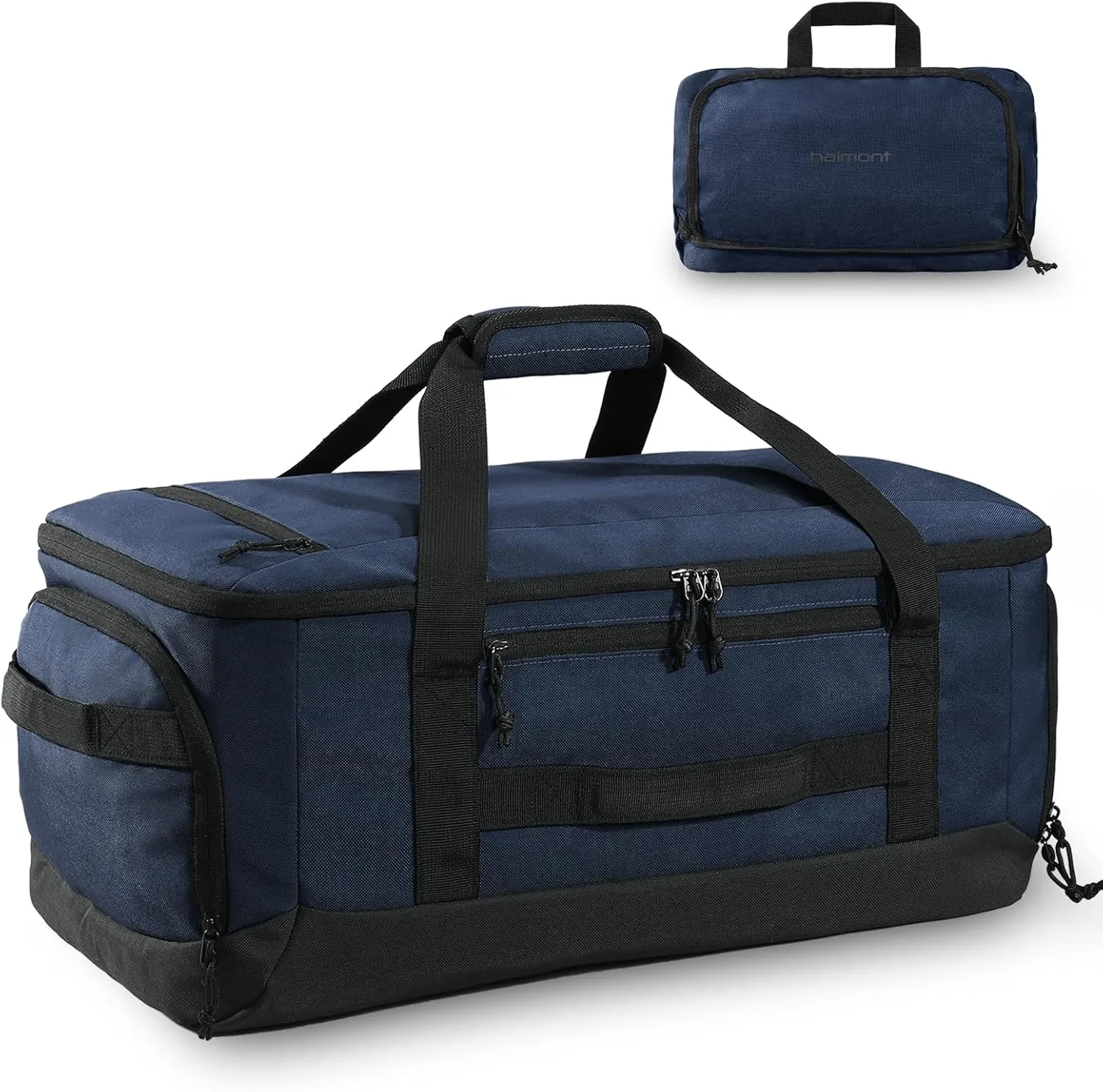 Haimont 60L Large Duffel Bag Backpack for Men Women, Travel Bag with Shoes Compartment, Convertible Duffel Backpack, Sports, Camping, Overnight, Water-Resistant, Navy Blue