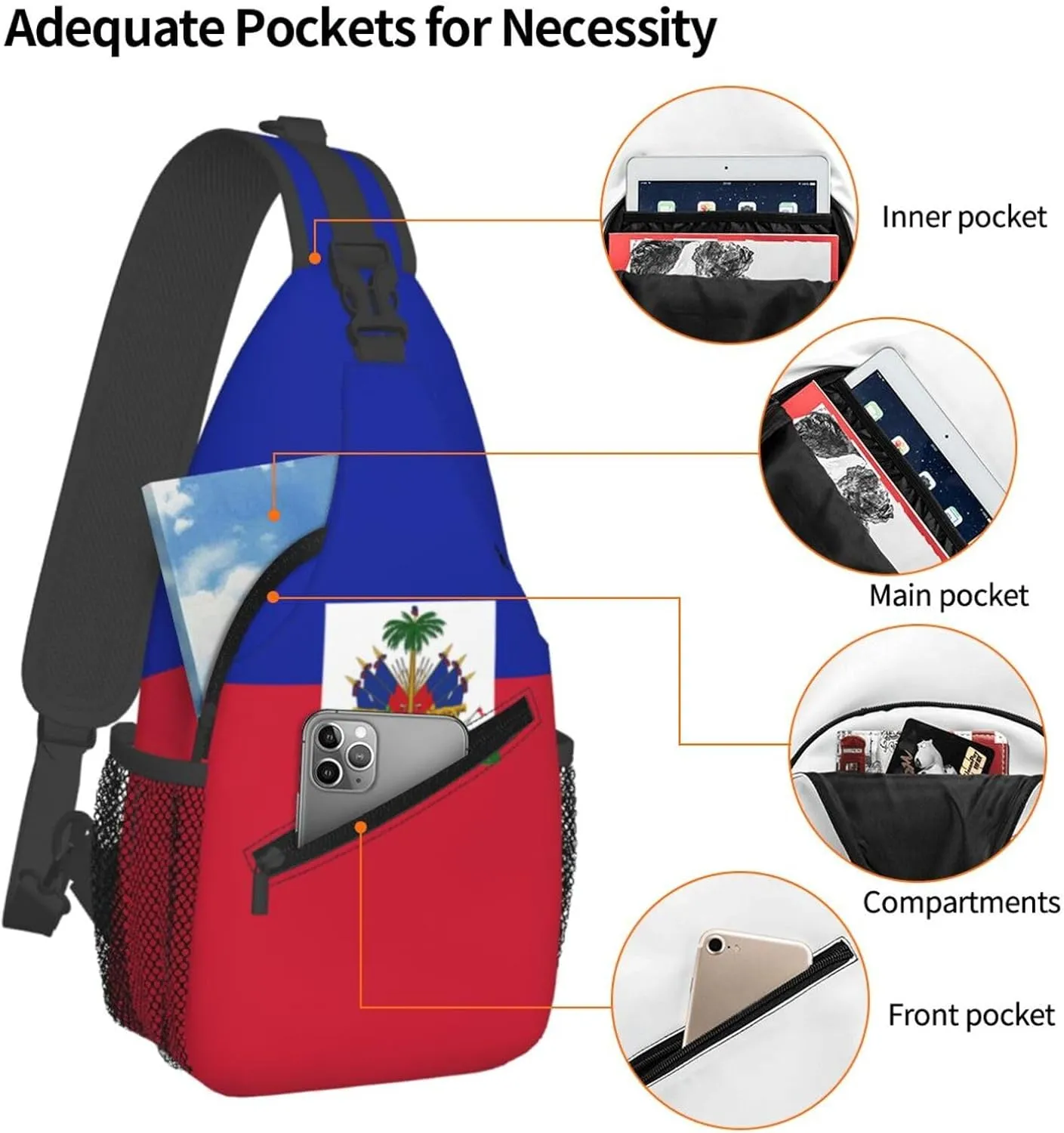 Haiti Flag Haitian Mans Crossbody Chest Bag One Shoulder Strap Sling Backpack