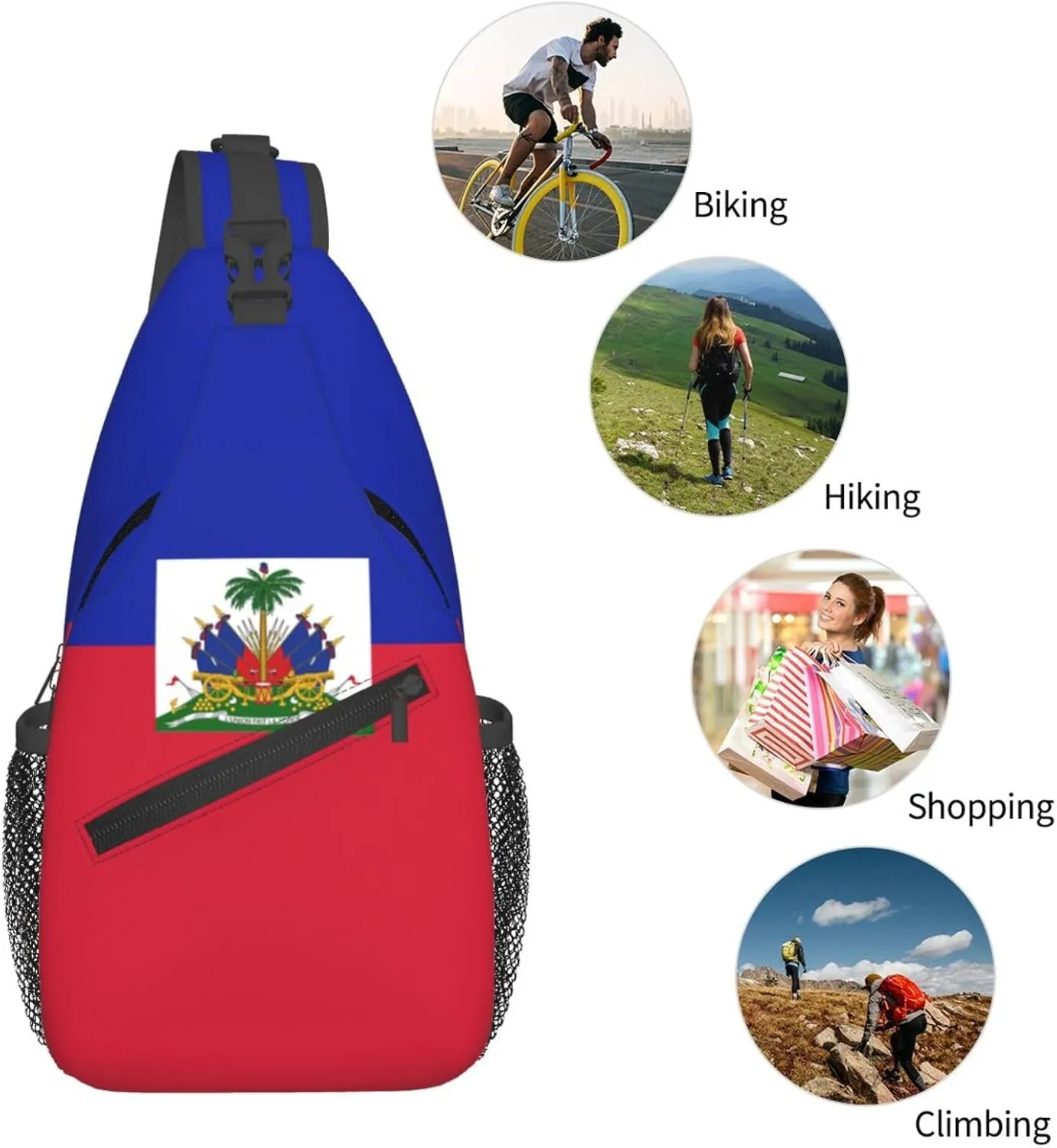 Haiti Flag Haitian Mans Crossbody Chest Bag One Shoulder Strap Sling Backpack