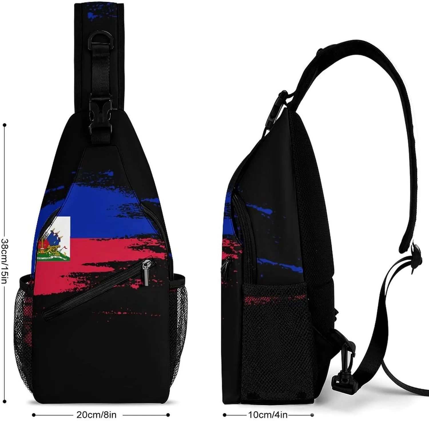 Haiti Flag Painted Sling Bag Crossbody Chest Bag Shoulder Bag For Travel Hiking Cycling Camping