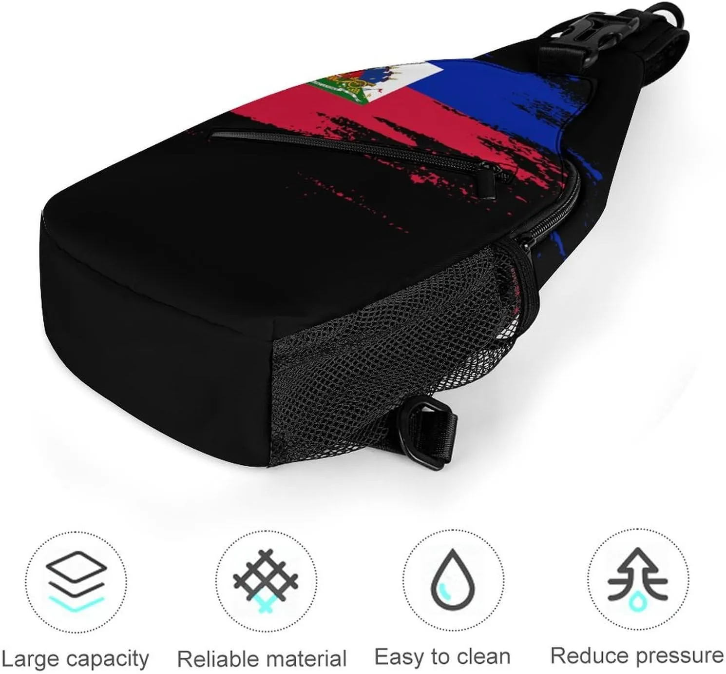 Haiti Flag Painted Sling Bag Crossbody Chest Bag Shoulder Bag For Travel Hiking Cycling Camping