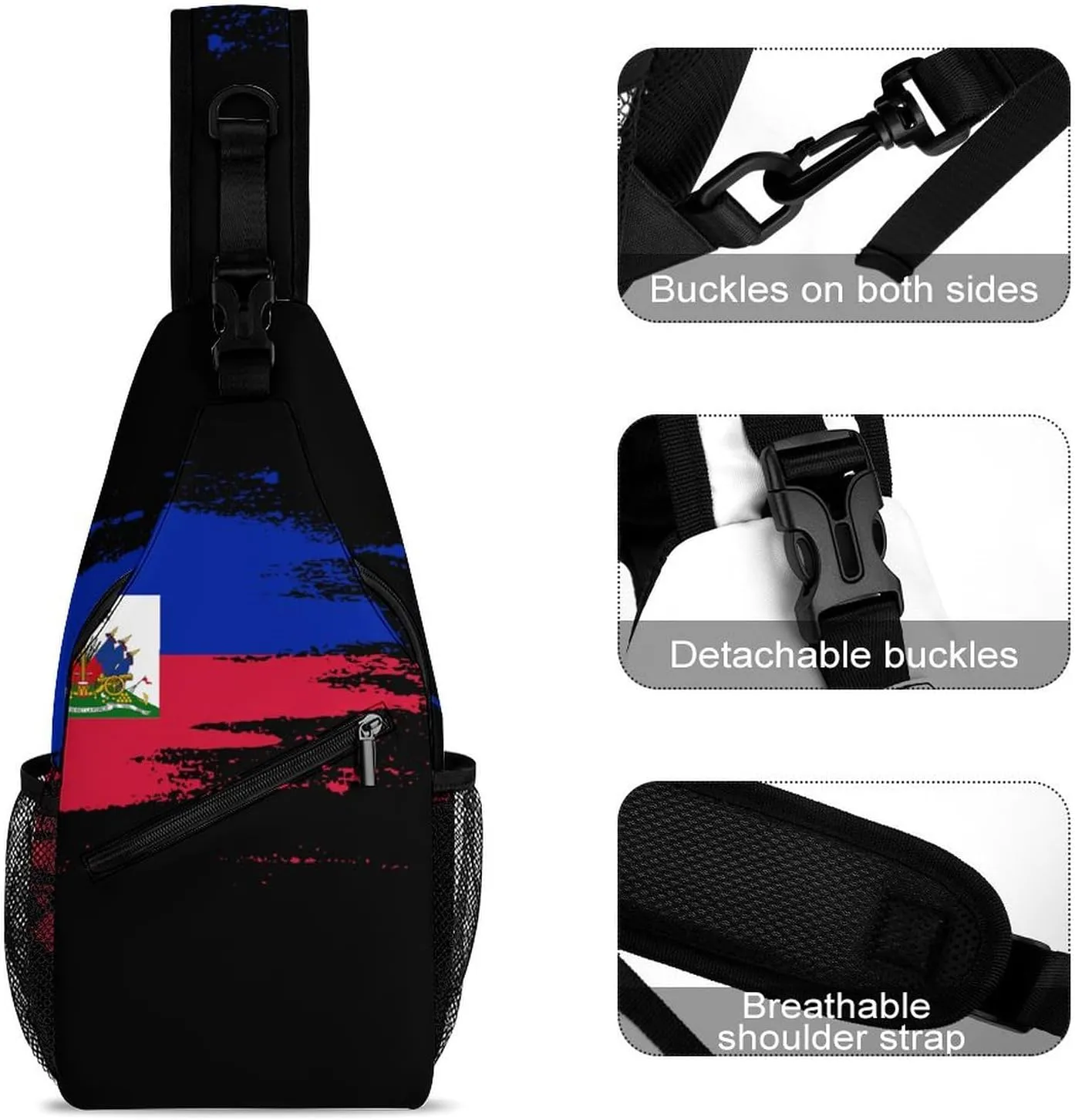 Haiti Flag Painted Sling Bag Crossbody Chest Bag Shoulder Bag For Travel Hiking Cycling Camping