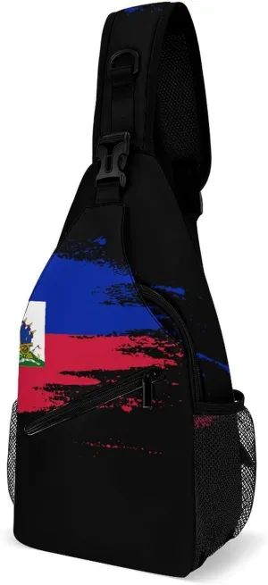 Haiti Flag Painted Sling Bag Crossbody Chest Bag Shoulder Bag For Travel Hiking Cycling Camping