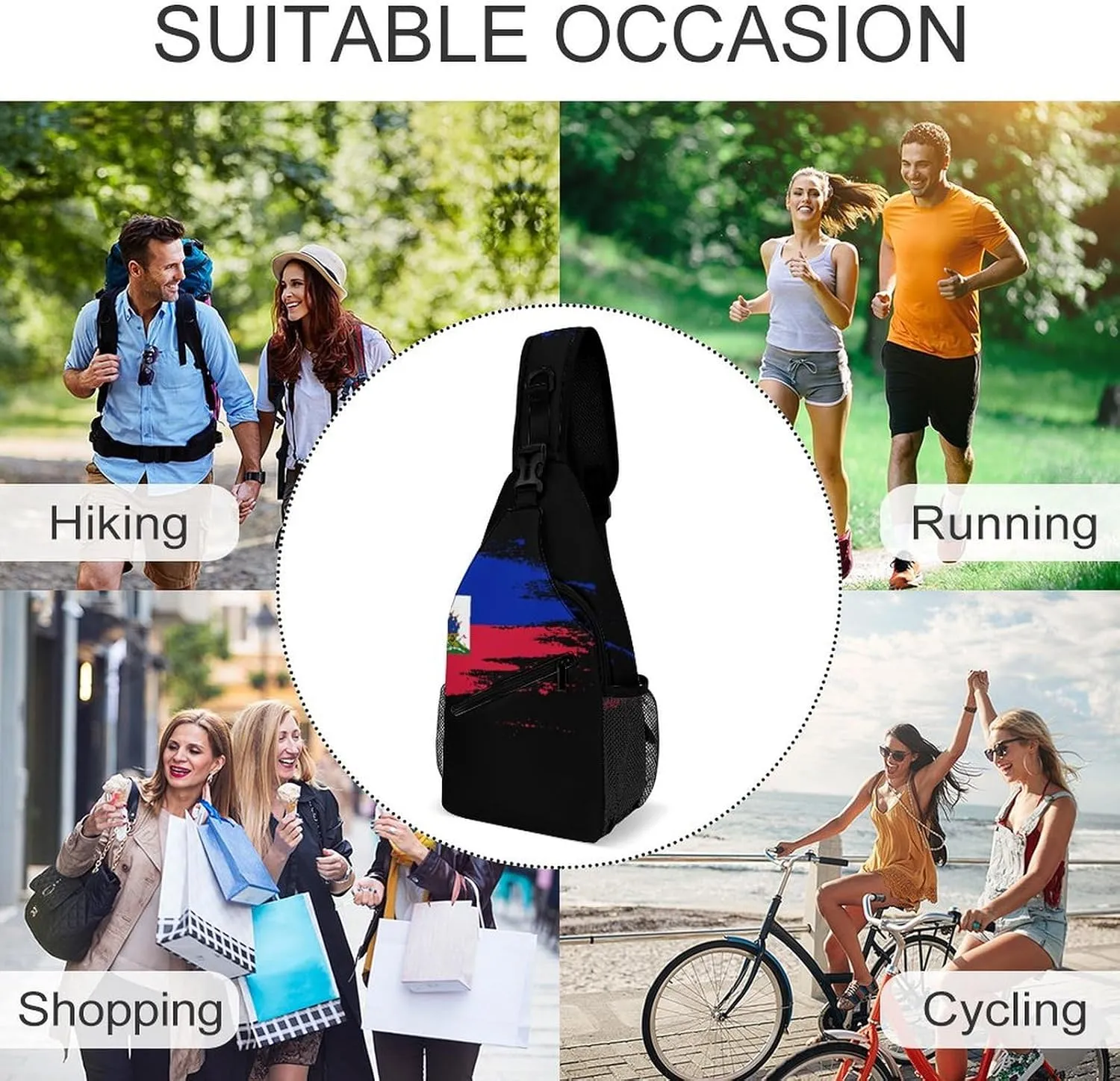 Haiti Flag Painted Sling Bag Crossbody Chest Bag Shoulder Bag For Travel Hiking Cycling Camping