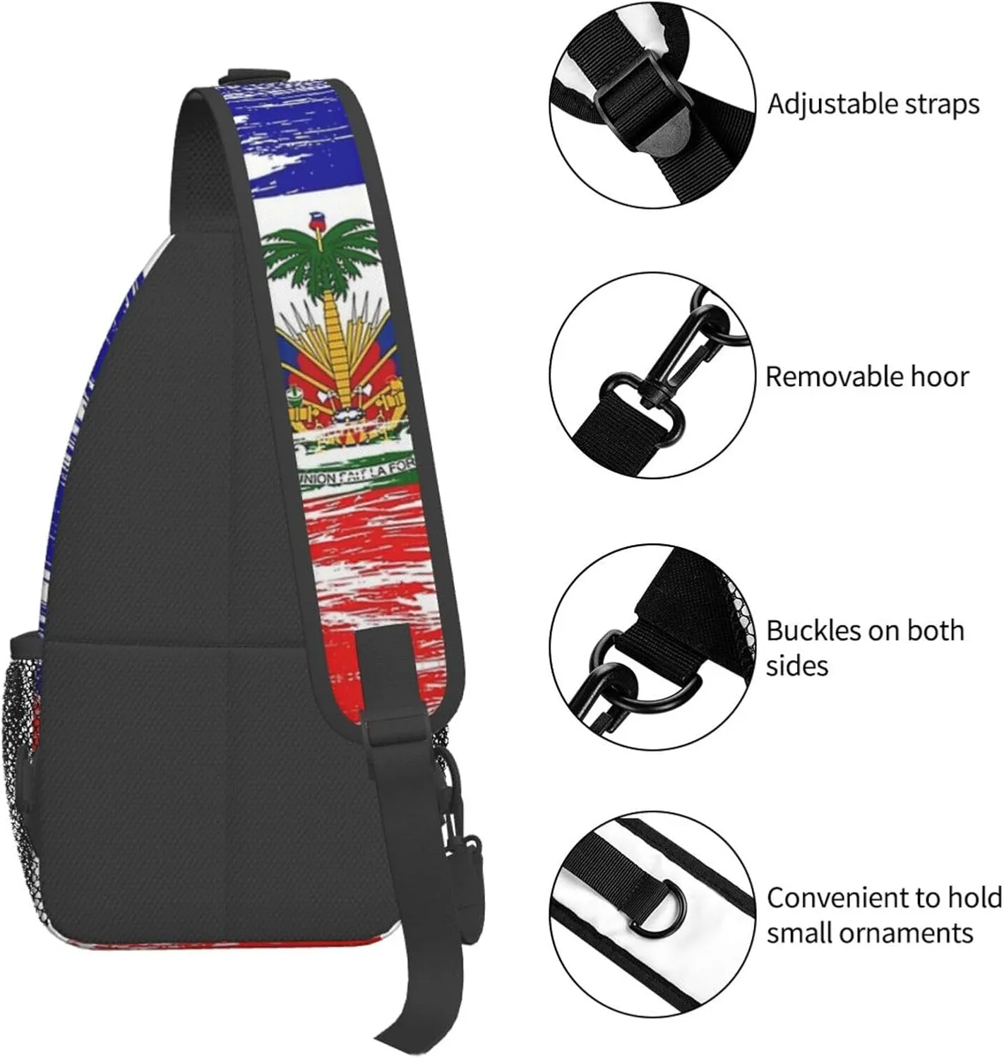 Haiti Flag Sling Backpack, Multipurpose Haitian Flag Crossbody Shoulder Bag Travel Hiking Daypack for Women Men