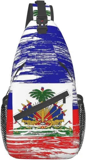 Haiti Flag Sling Backpack, Multipurpose Haitian Flag Crossbody Shoulder Bag Travel Hiking Daypack for Women Men