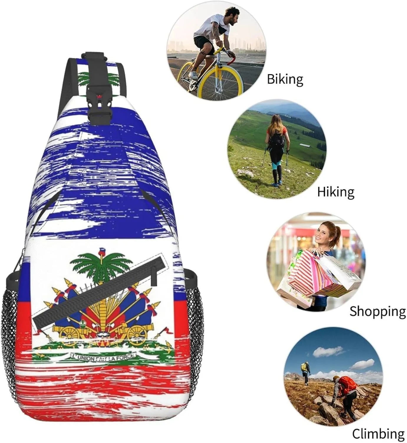 Haiti Flag Sling Backpack, Multipurpose Haitian Flag Crossbody Shoulder Bag Travel Hiking Daypack for Women Men